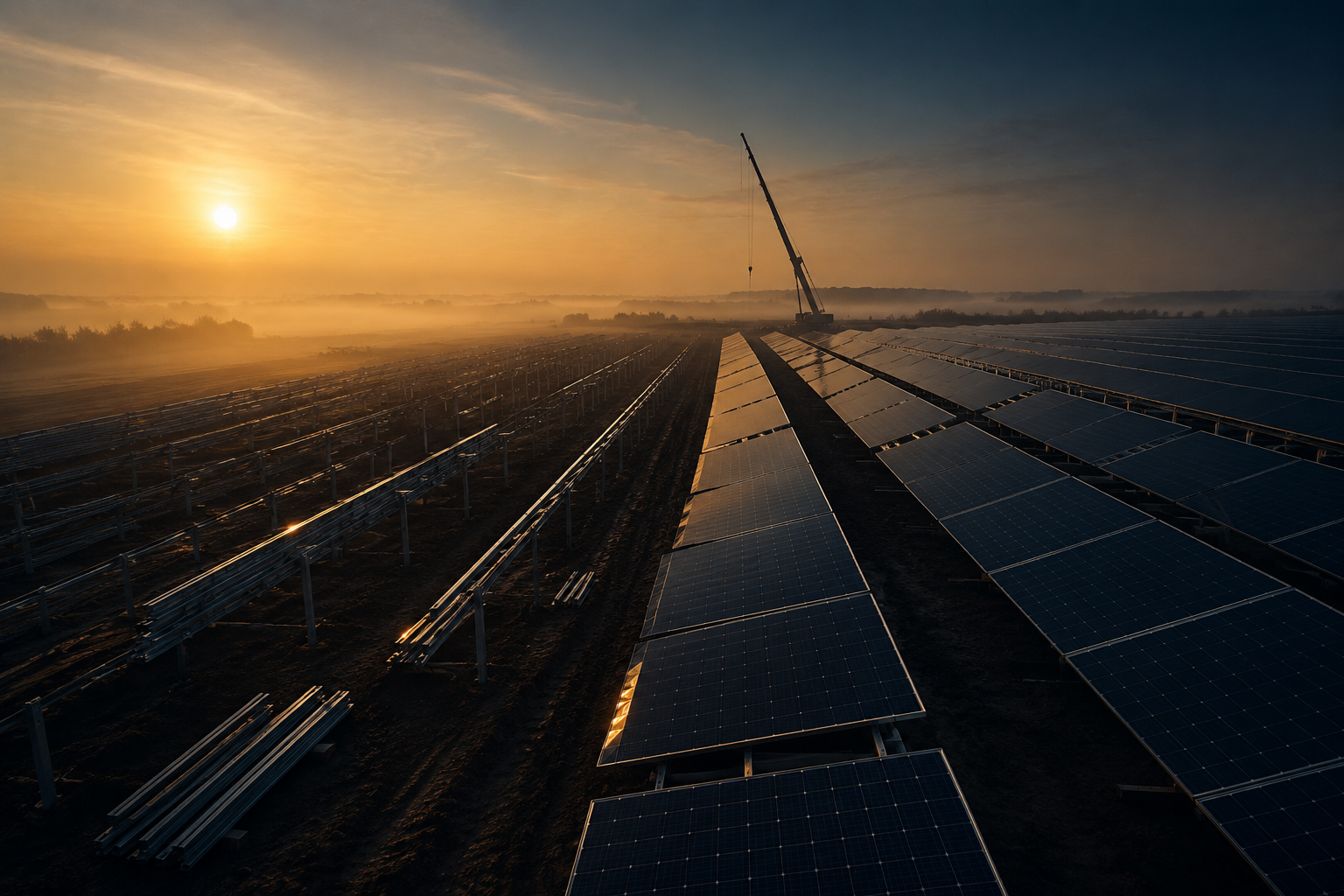 Solar panels under construction