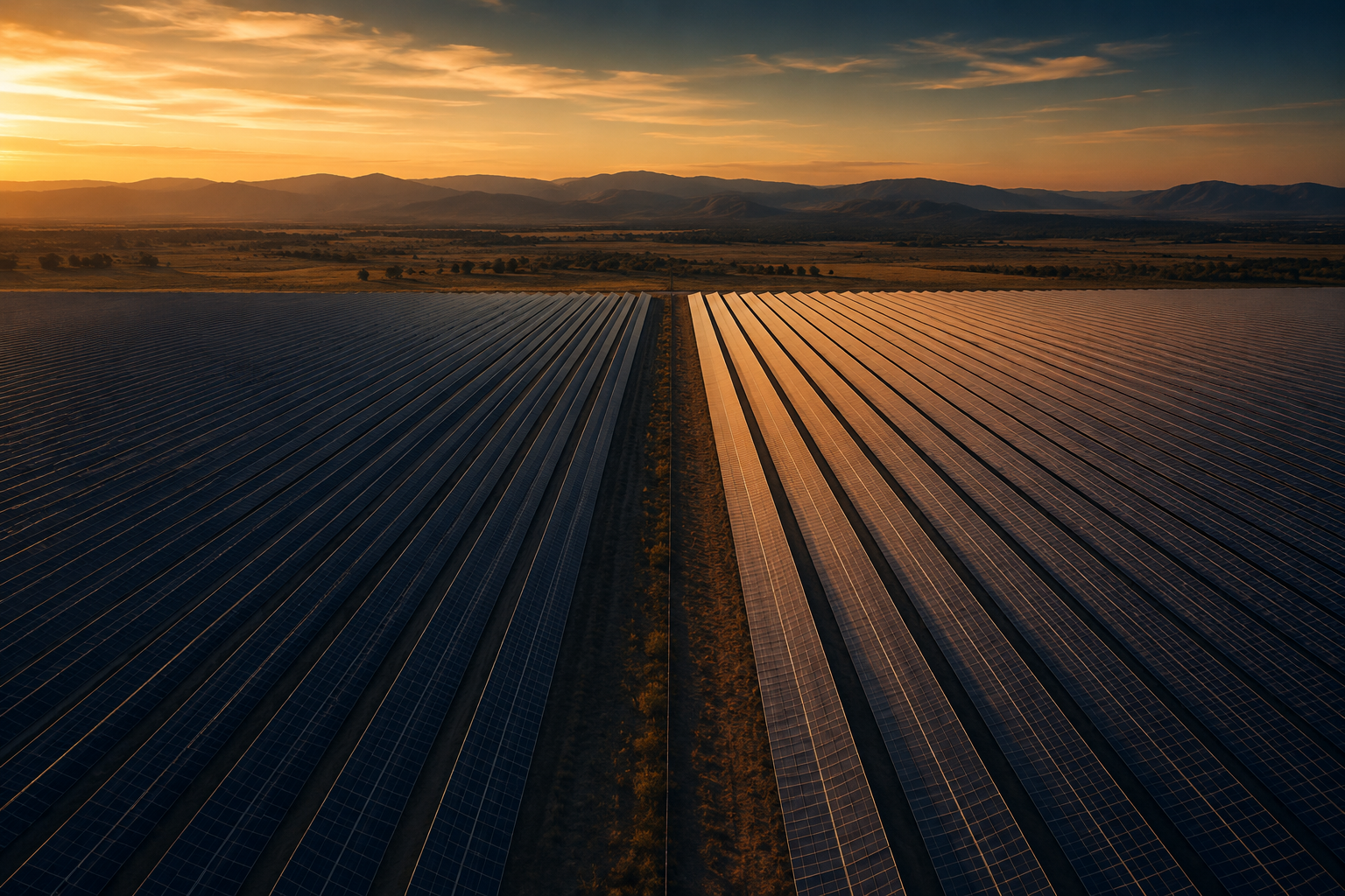 Solar panels in golden light